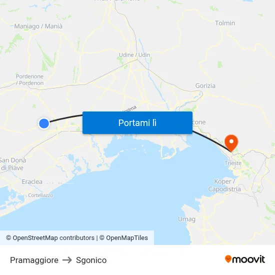 Pramaggiore to Sgonico map