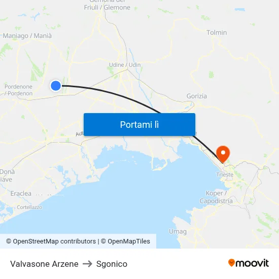 Valvasone Arzene to Sgonico map