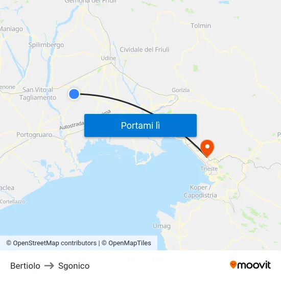 Bertiolo to Sgonico map