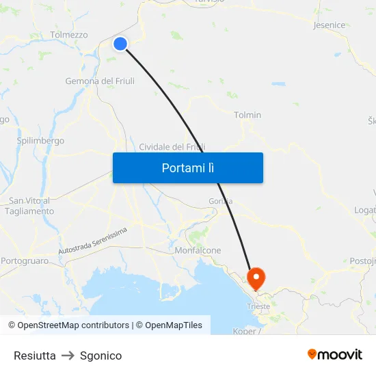 Resiutta to Sgonico map