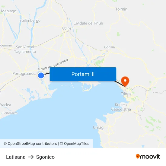 Latisana to Sgonico map
