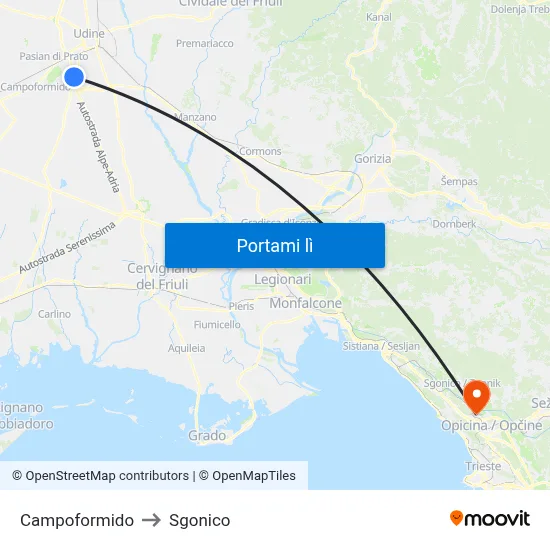 Campoformido to Sgonico map