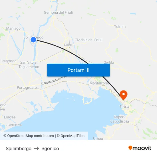 Spilimbergo to Sgonico map
