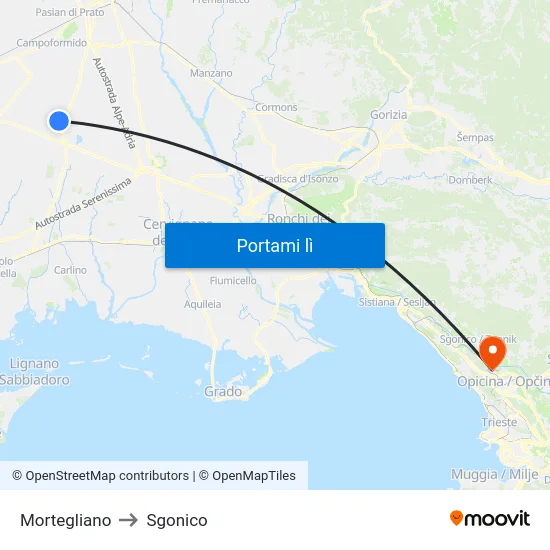 Mortegliano to Sgonico map