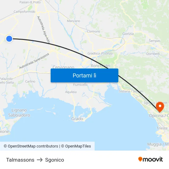 Talmassons to Sgonico map