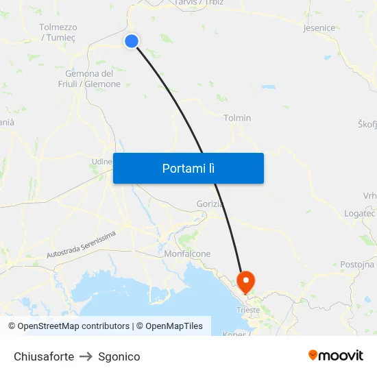 Chiusaforte to Sgonico map