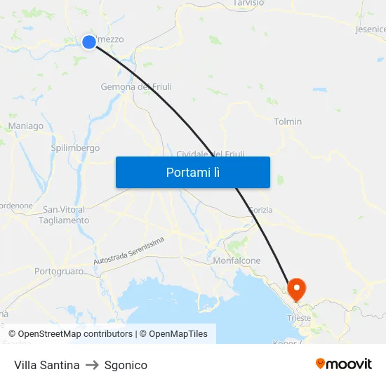 Villa Santina to Sgonico map