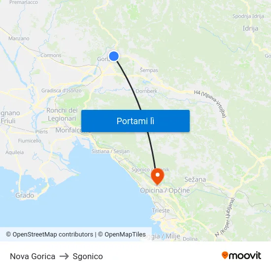 Nova Gorica to Sgonico map