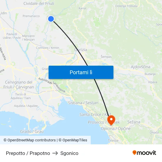Prepotto / Prapotno to Sgonico map