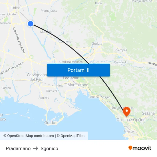 Pradamano to Sgonico map