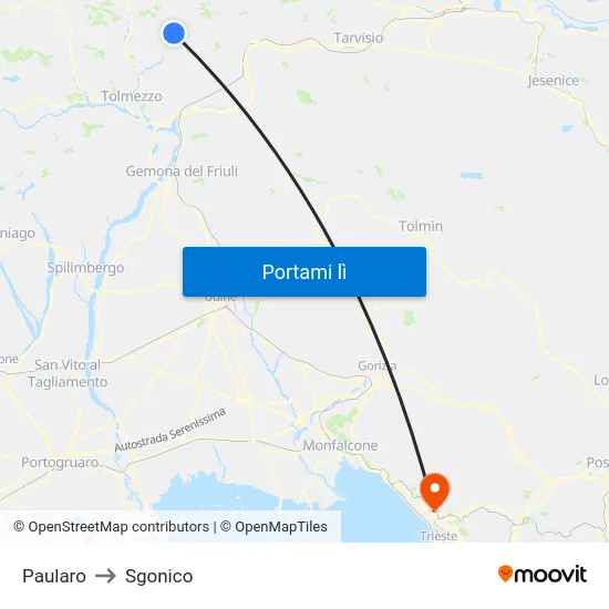 Paularo to Sgonico map