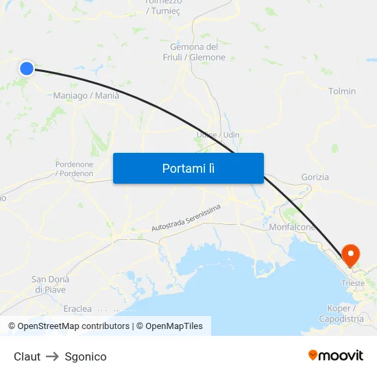 Claut to Sgonico map