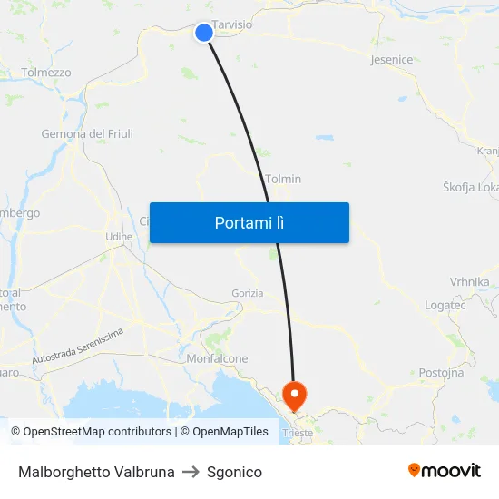 Malborghetto Valbruna to Sgonico map