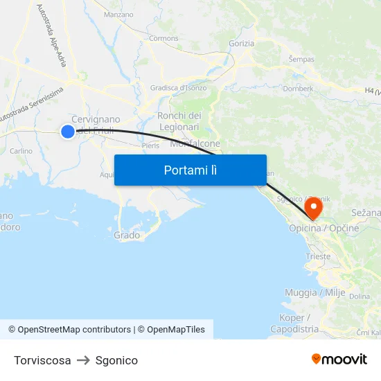 Torviscosa to Sgonico map