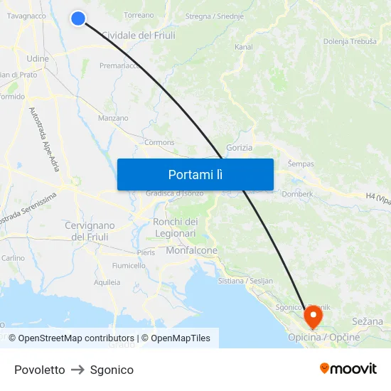 Povoletto to Sgonico map