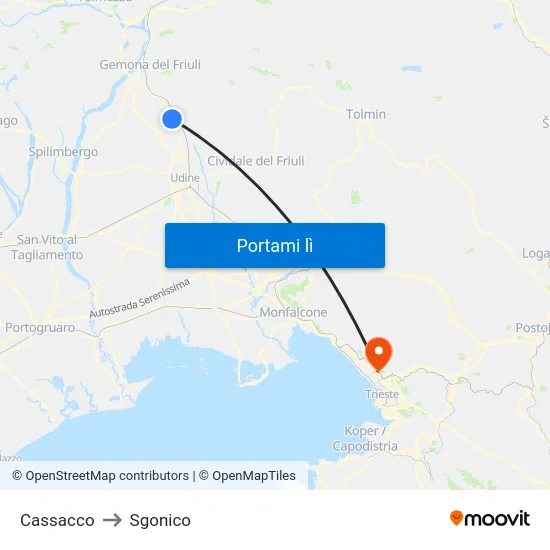 Cassacco to Sgonico map