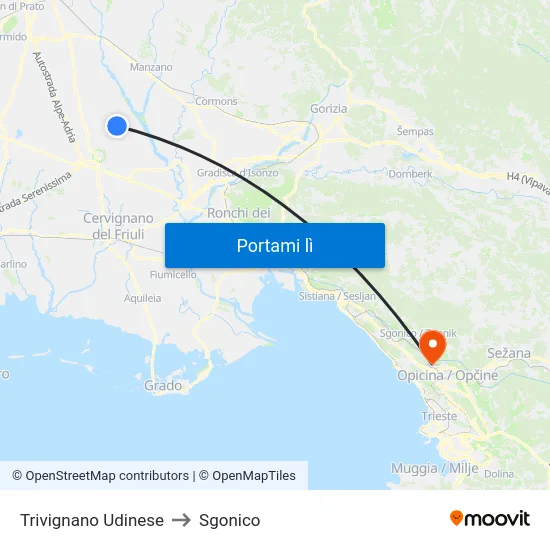 Trivignano Udinese to Sgonico map