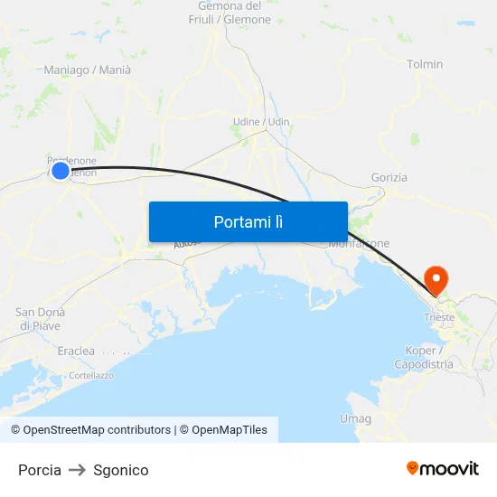Porcia to Sgonico map