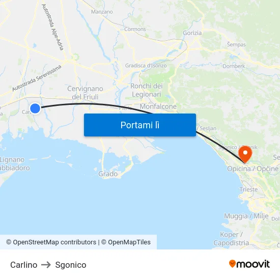 Carlino to Sgonico map