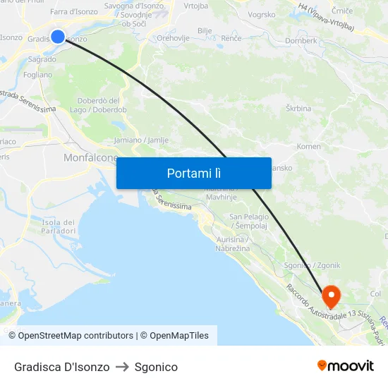 Gradisca D'Isonzo to Sgonico map