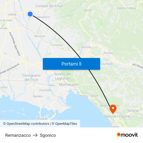 Remanzacco to Sgonico map