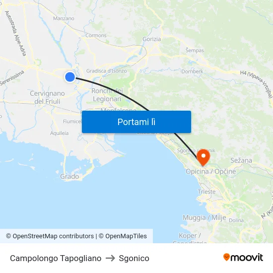 Campolongo Tapogliano to Sgonico map