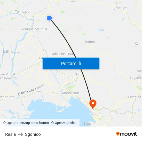 Resia to Sgonico map