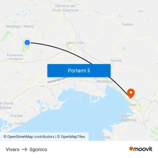 Vivaro to Sgonico map