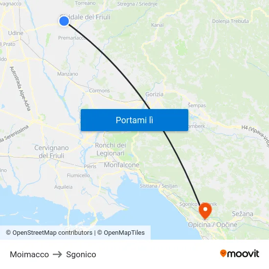 Moimacco to Sgonico map