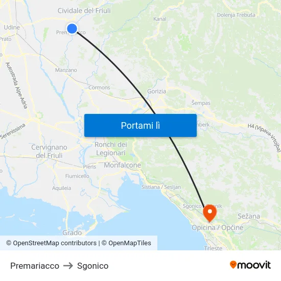 Premariacco to Sgonico map