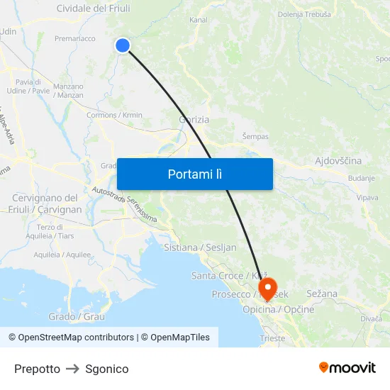 Prepotto to Sgonico map
