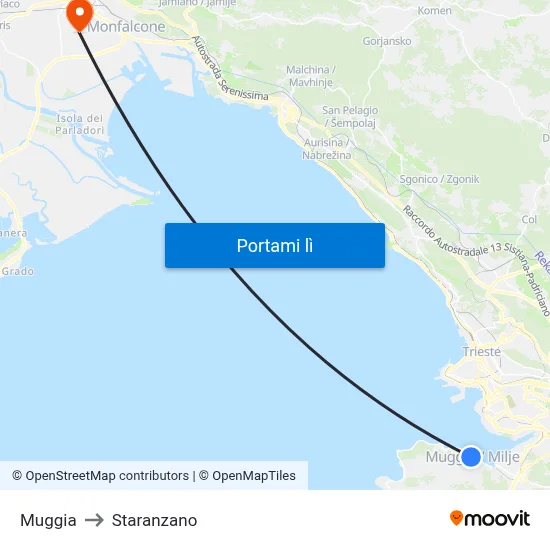 Muggia to Staranzano map