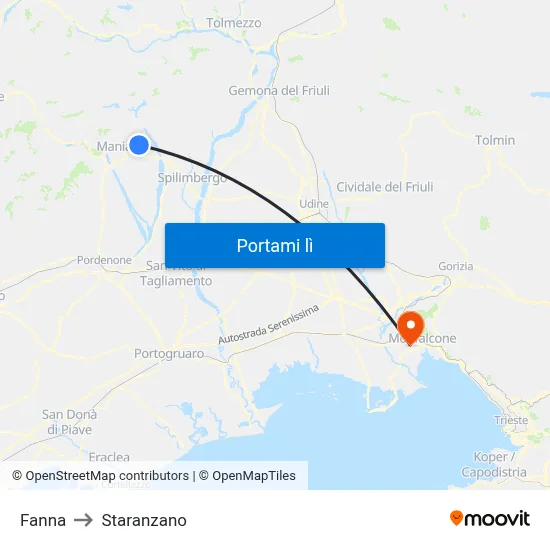 Fanna to Staranzano map