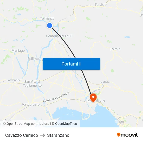 Cavazzo Carnico to Staranzano map