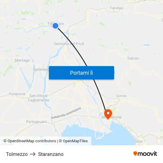 Tolmezzo to Staranzano map
