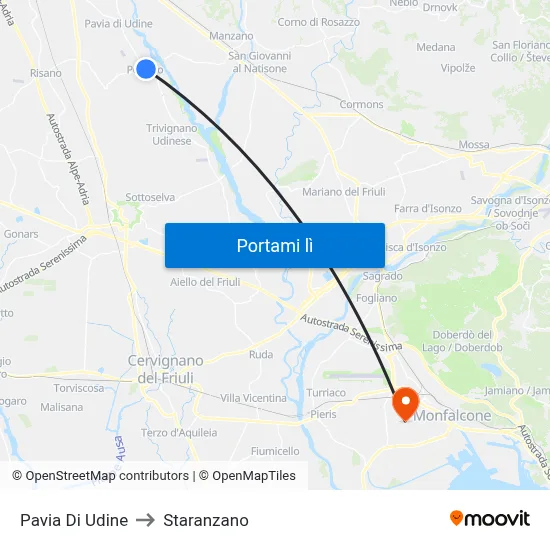 Pavia Di Udine to Staranzano map