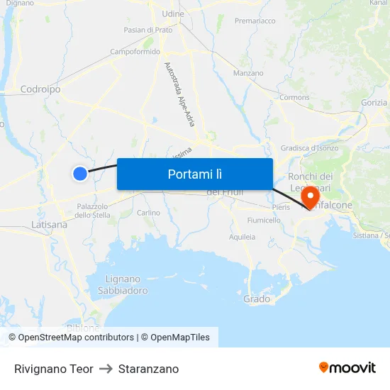 Rivignano Teor to Staranzano map