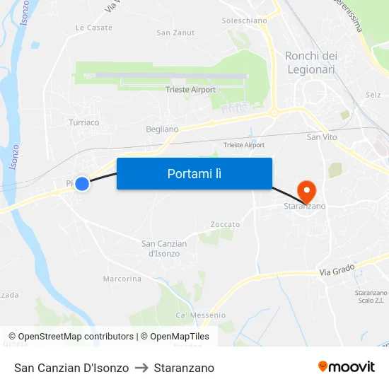 San Canzian D'Isonzo to Staranzano map