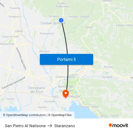 San Pietro Al Natisone to Staranzano map