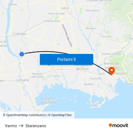 Varmo to Staranzano map