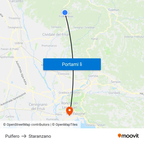 Pulfero to Staranzano map