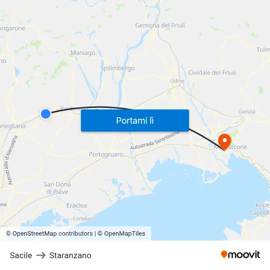 Sacile to Staranzano map