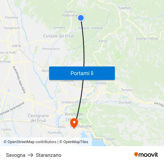 Savogna to Staranzano map