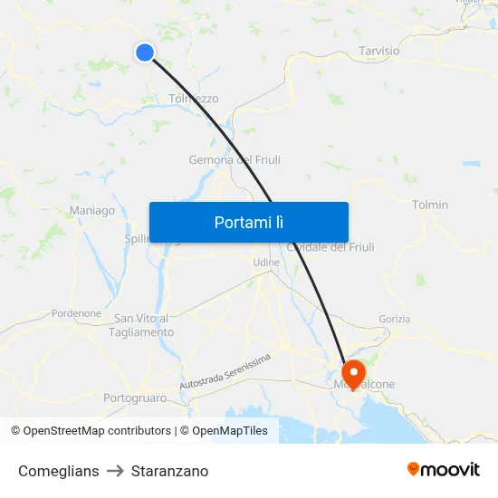 Comeglians to Staranzano map