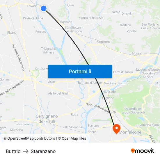 Buttrio to Staranzano map