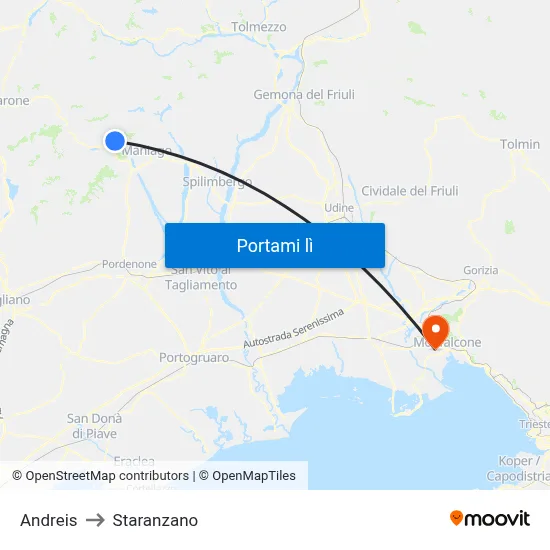 Andreis to Staranzano map