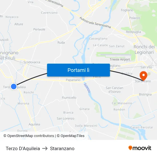 Terzo D'Aquileia to Staranzano map