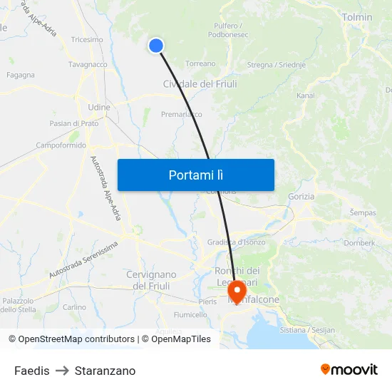 Faedis to Staranzano map
