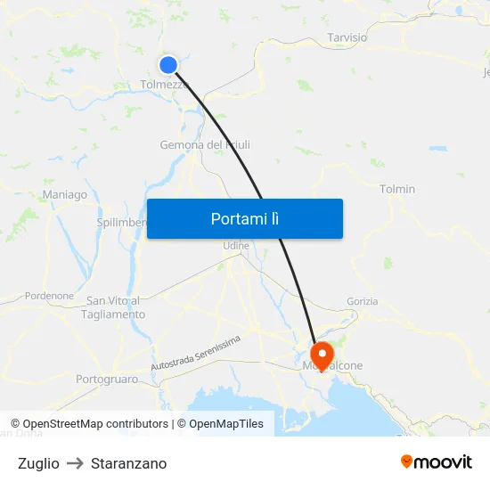 Zuglio to Staranzano map