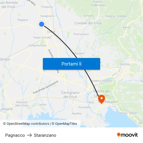 Pagnacco to Staranzano map